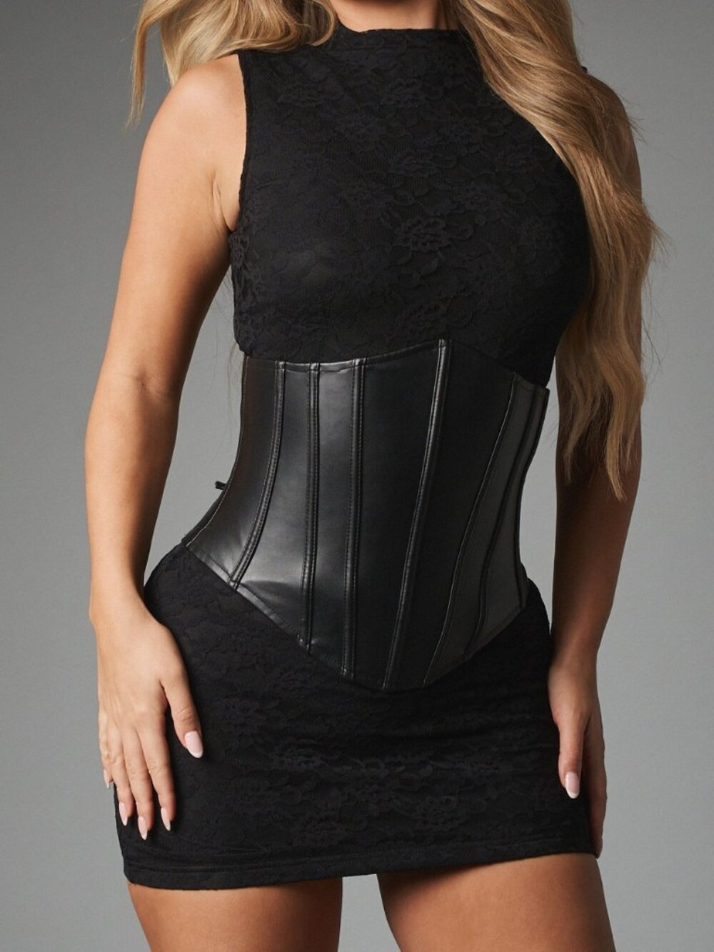 Black Elegant Women's Faux Leather Corset Waist Cincher Bodycon Mini Dress
